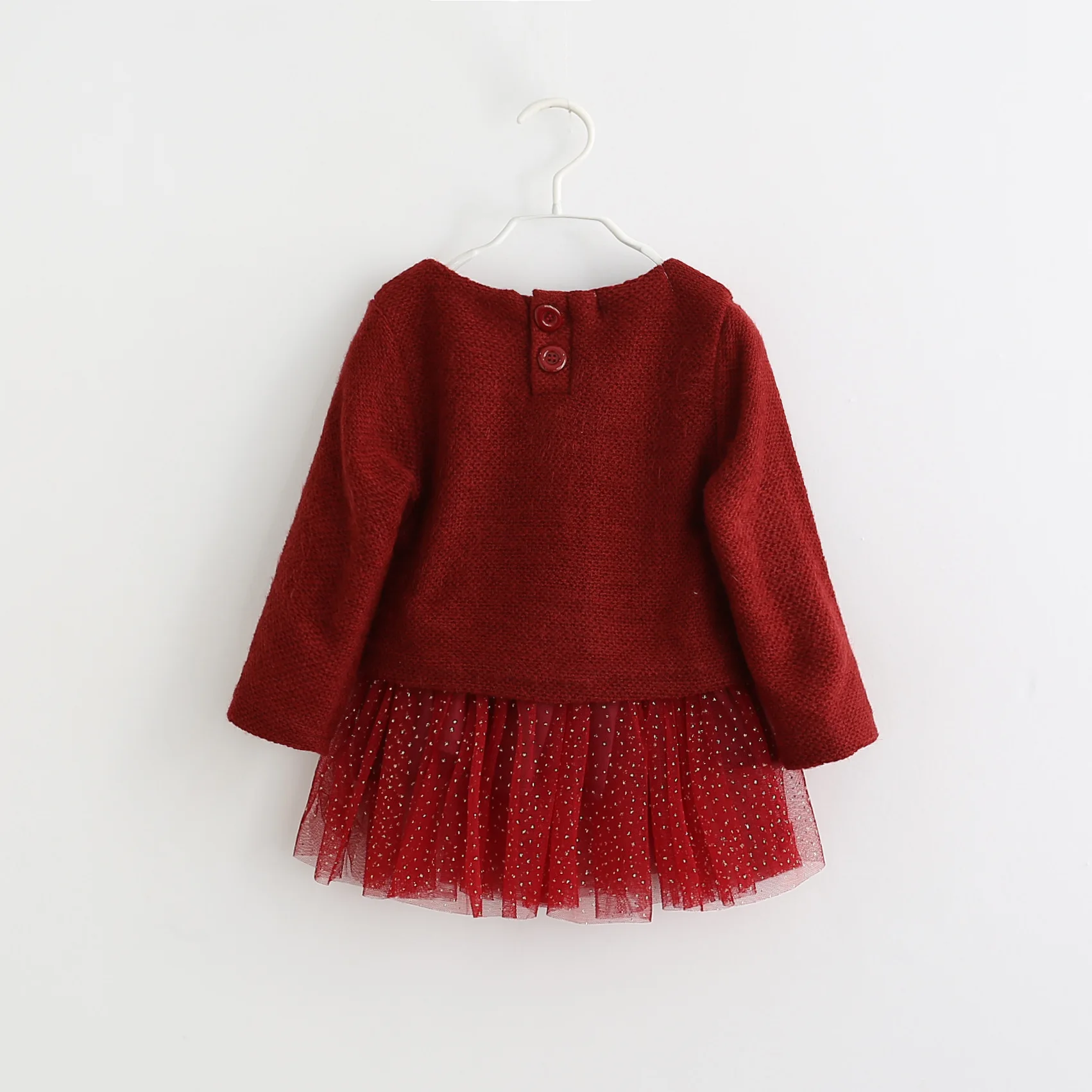 

2020 Girls' Spring Dress New Dress Long-sleeved Knitted Woolen Garnet Hot Dress