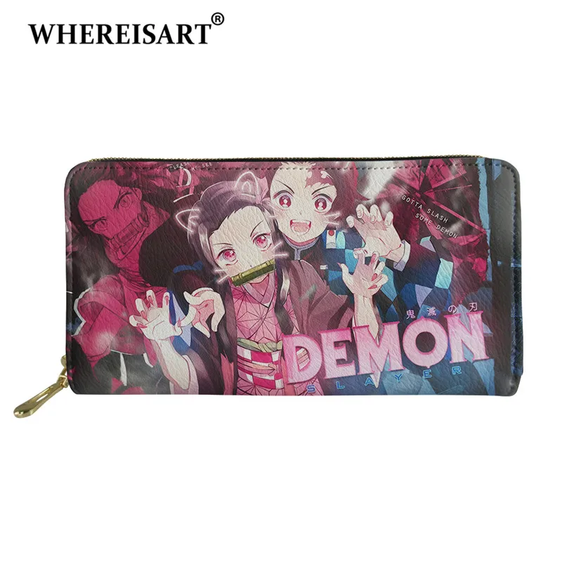 

WHEREISART Women Fashion Anime Demon Slayer Print PU Leather Long Purse Clutch Money Bag Customized Design Wallets