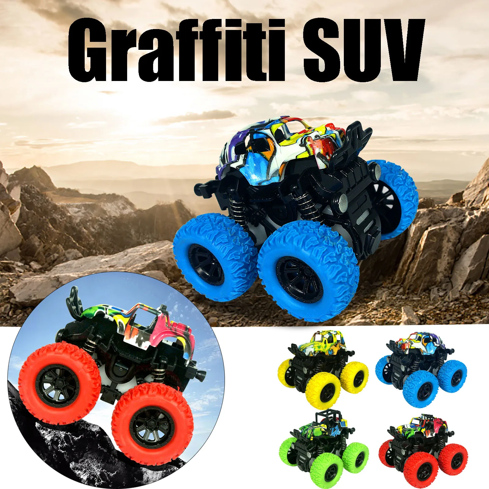 

New Educational Inertia-Stunt Four-Wheel Drive Car DIY Crafts Graffiti Painting Toys Model Off Road Vehicle Car Baby Kids Gift