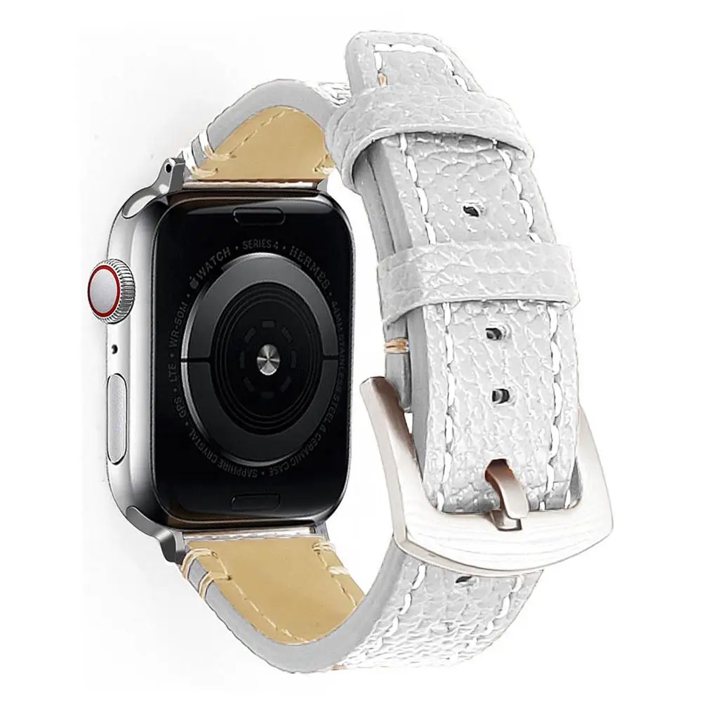 Высокое качество кожаный ремешок для наручных часов для Apple Watch, версия 1, 2, 3, 42 мм, 38 мм, версия браслет ремешок для наручных часов iwatch серии 5 4 40 мм 44 мм - Цвет ремешка: Белый