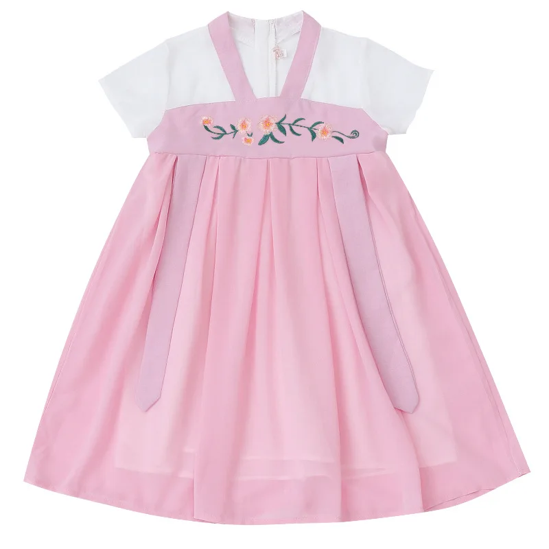 

Summer Children improved hanfu Cute Chinese Style chiffon Dress Baby Girls Floral Embroidered Short Sleeve uper fairy Dress