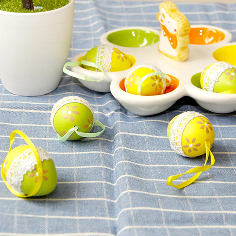 

Easter Egg Gradient Color Simulation Egg Pendant Lace Plastic Egg Holiday Gift Decoration Hanging Ornaments Gift Bag Filler