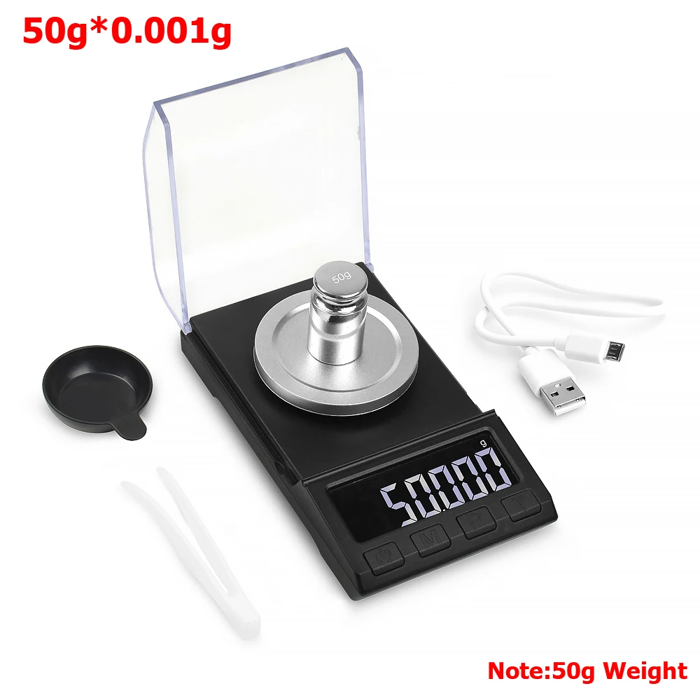 NEWACALOX 0,001 г точные цифровые ювелирные весы 50 г/100 г Электронные весы с питанием от USB ЖК-дисплей мини лабораторные весы 0,001 г