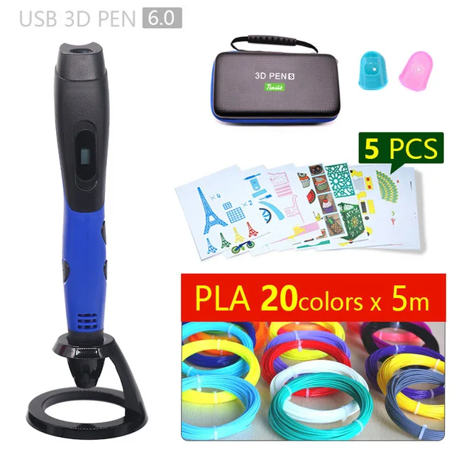 Blue pen 100m PLA 3d Ручка 3d ручки, 1,75 мм ABS/PLA нити, подарок на год для детей; подарок на день рождения, Рождество, 3 d Ручка 3d модели, Творческая 3d печатная ручка - Цвет: Blue pen 100m PLA