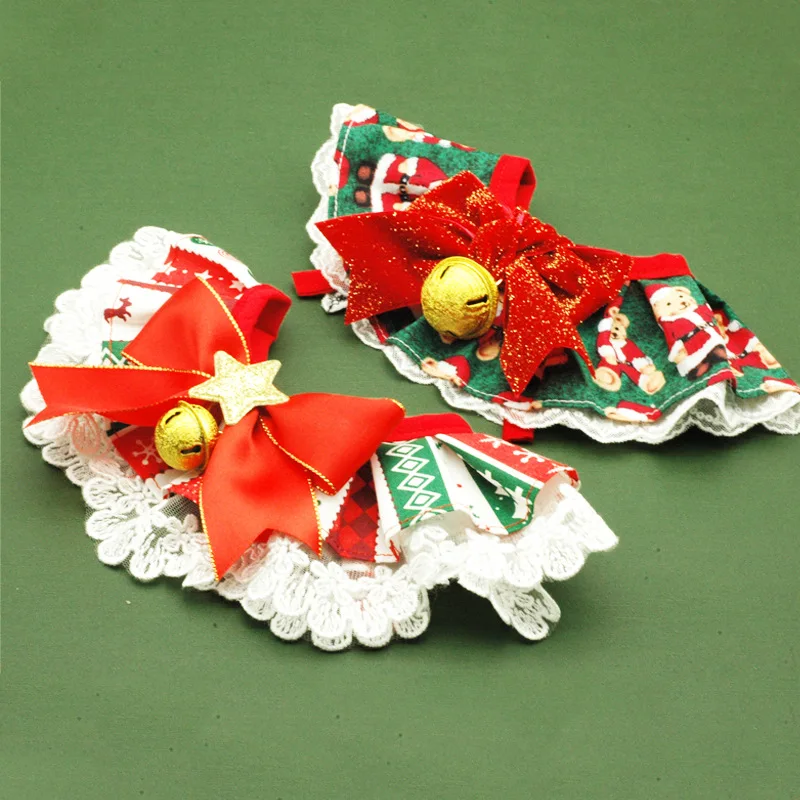 

Adjustable Pet Collar Christmas Pet Lace Saliva Towel Dog Cat Bib Teddy Bomei Autumn Winter Dress Up Accessories