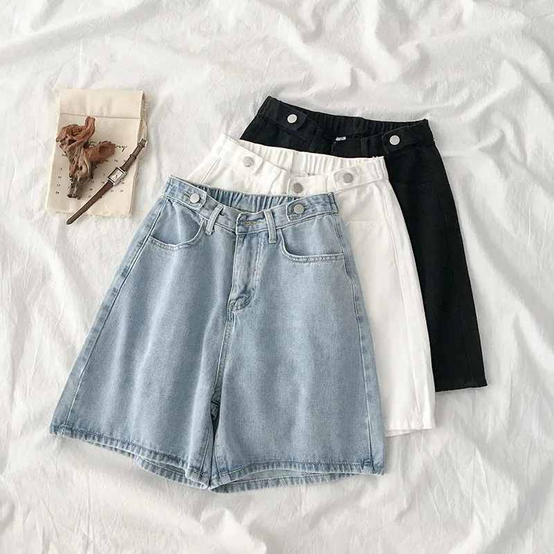 

high waist loose denim women shorts 2020 summer new pocket loose wide leg female casual all match shorts top quality