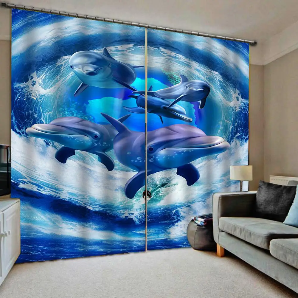 Bedroom 3D Window Curtain Luxury living room decorate Cortina Blue ocean curtains underwater dolphin curtain | Дом и сад