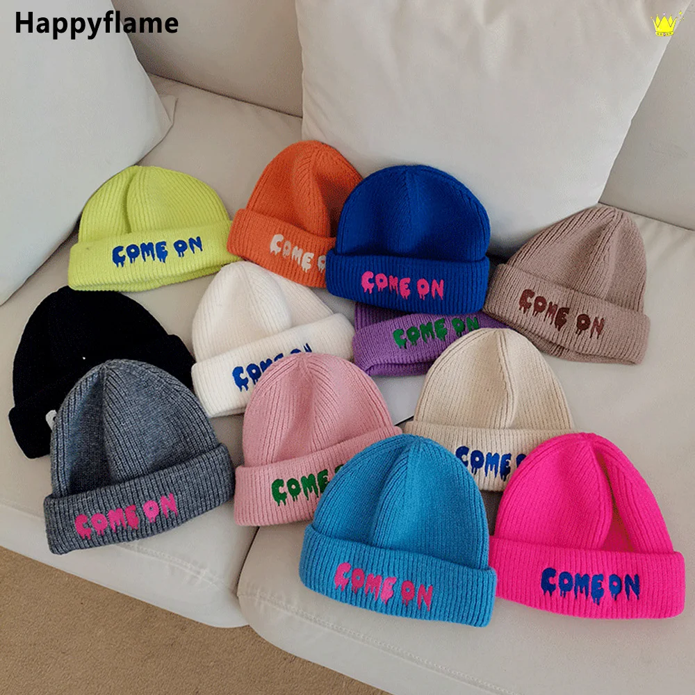 

Зимние шапки с вышивкой букв для мужчин и женщин, однотонная шерстяная вязаная шапка, мягкие шапки в стиле хип-хоп, повседневные Шапки