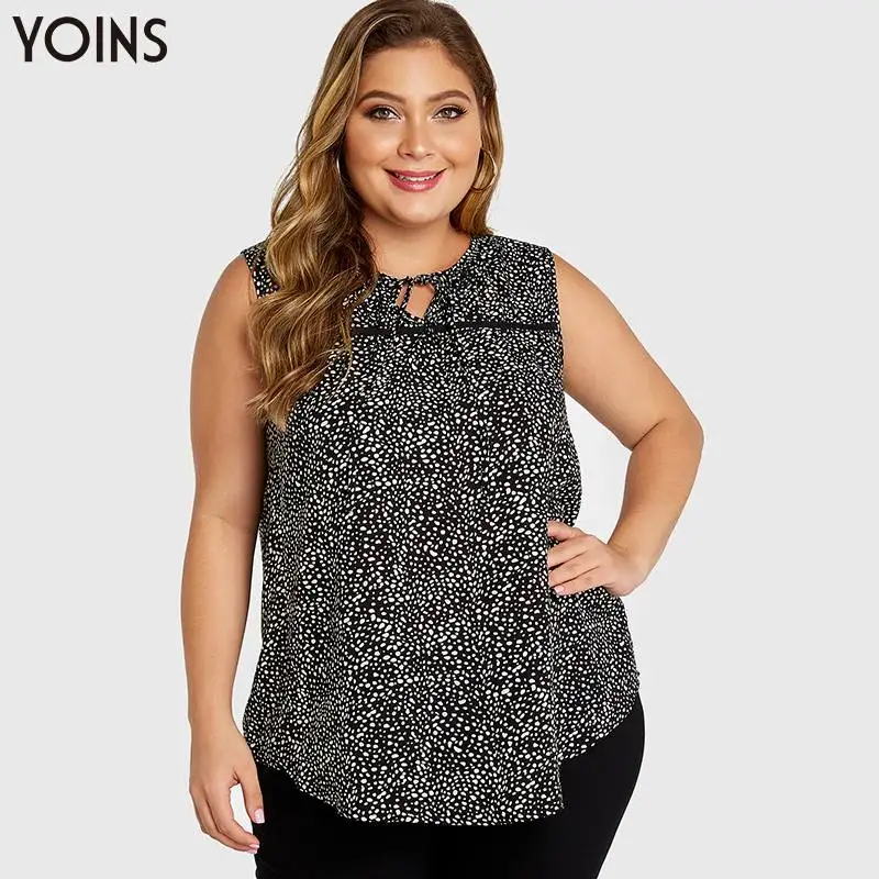 Женская винтажная блузка YOINS летняя в горошек без рукавов с круглым вырезом и