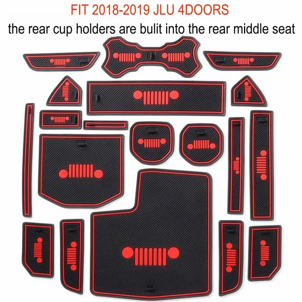 

Cup Mat Door Gate Slot Cushion Non-Slip Latex Mats Automobile Interior Decoration for 2018-2019 Jeep Wrangler JLU 4 doors