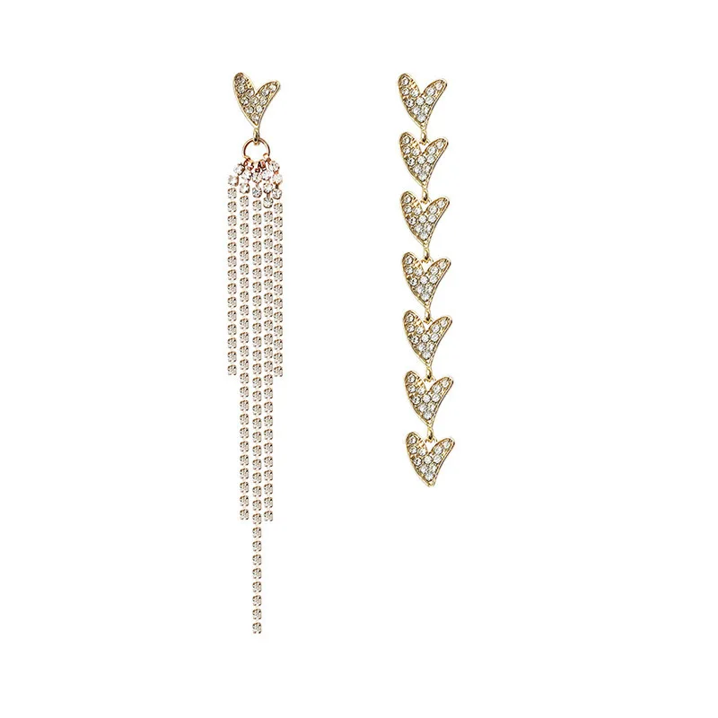 

temperament, earrings, all kinds of earrings, 925 silver needle, asymmetrical full diamond love earrings, female