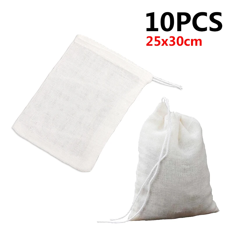 

10Pcs Straining Bag Teabags Drawstring Straining Tea Cooking Separate Spice Filter Bag Kitchen Accessories 25*30cm