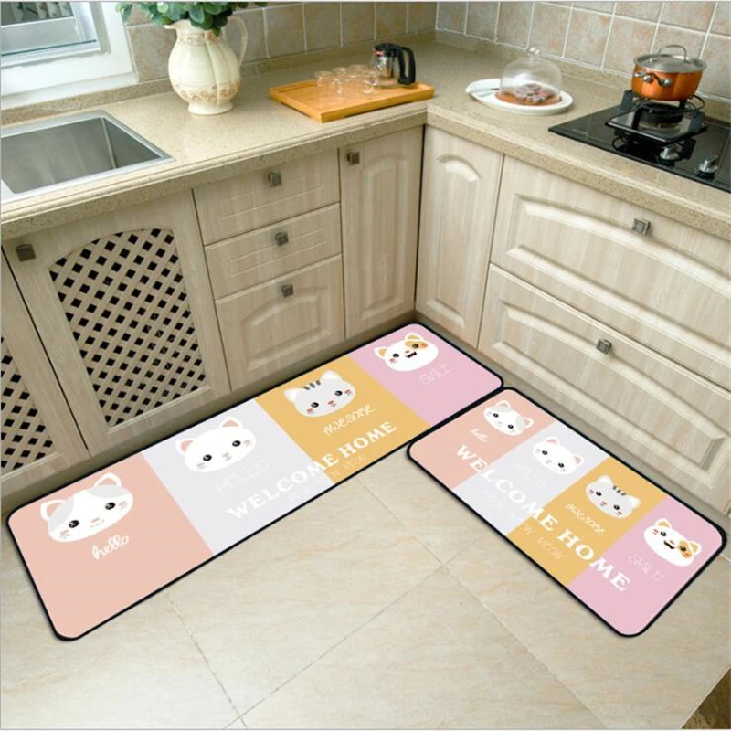 Милый мультяшный розовый синий кухонный коврик Bubble Kiss для входа нескользящий