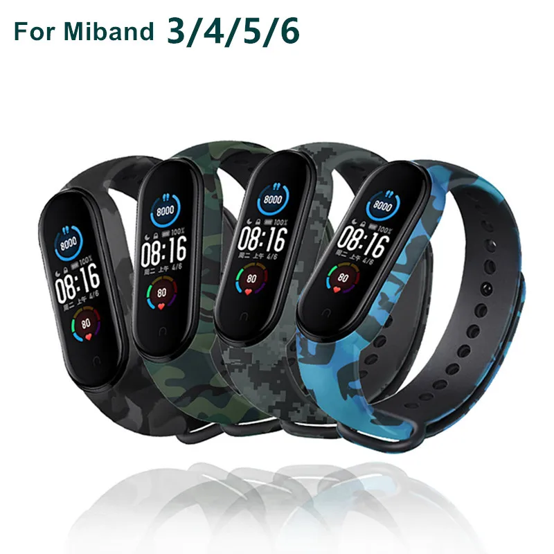 

Smart Wristband Accessories For Xiaomi Mi Band 6 5 Camouflage Silicone Strap Sport Watchband For Xiami Miband 4 3 Soft Bracelet