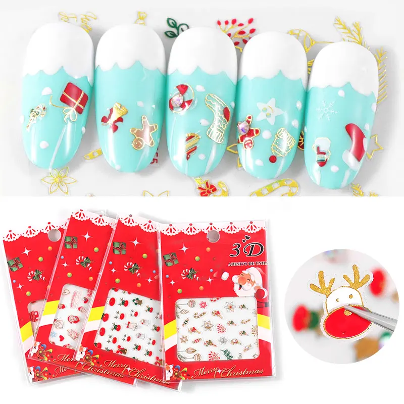 Рождественские наклейки для ногтей 3D Снежинка дерево снеговик олень сделай сам