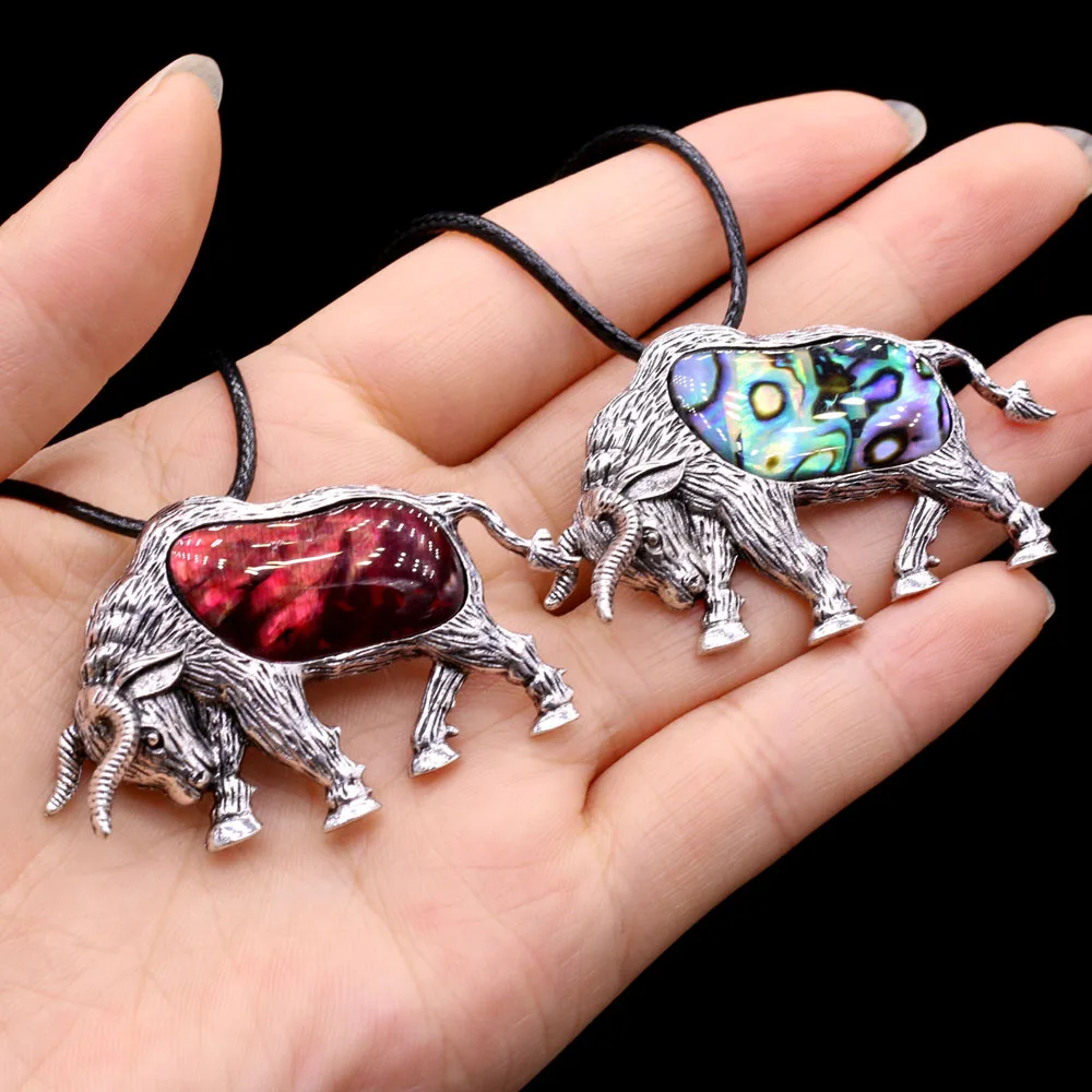 

New Fashion Alloy Multicolor Bull Shape Pendant Natural Abalone Shell Necklaces Glamour Women Party Wedding Jewelry