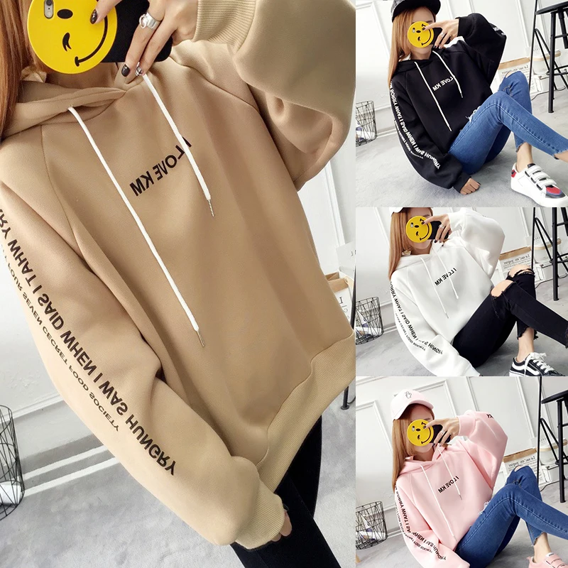 

Thick Sweatshirt Oversized Letter Print Women Long Sleeve Korean Hoodie Polerones 2021 Casual Winter Warm Loose Hoodie School
