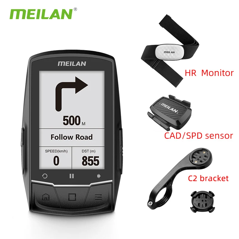 Велокомпьютер Meilan M1 GPS навигация спидометр BLE4.0 подключение к монитору частоты