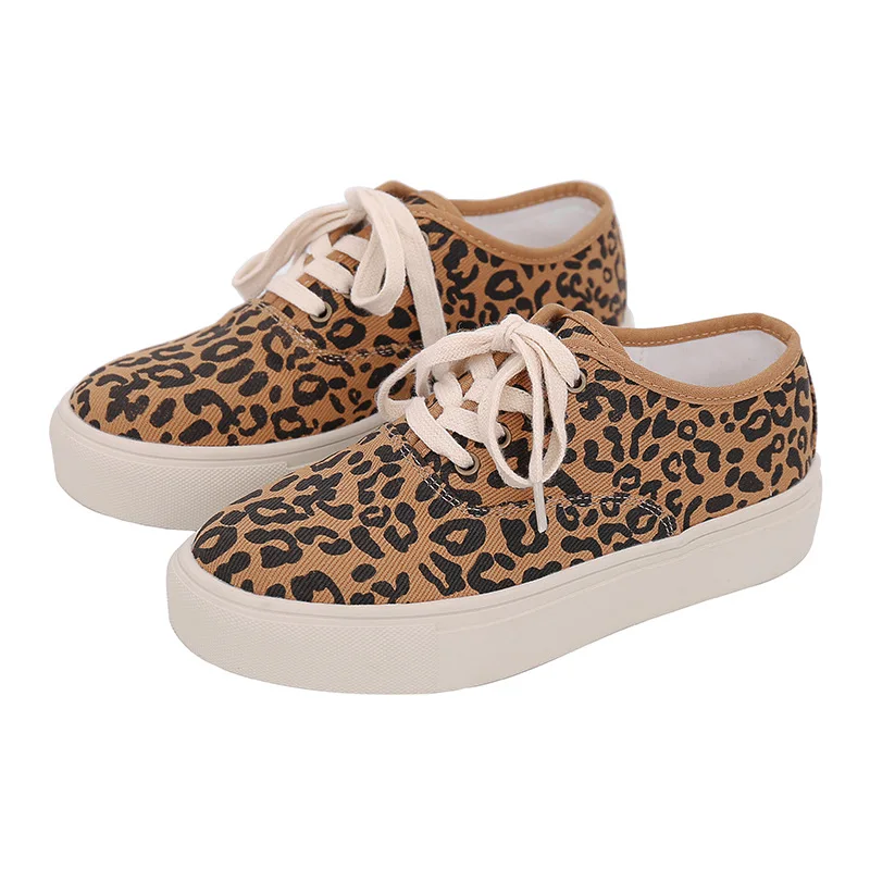 

Casual Woman Shoe Modis Female Footwear Autumn Round Toe Leopard 2021 Dress Summer New Fall Canvas Rome Flat Lace-Up leopard Rub