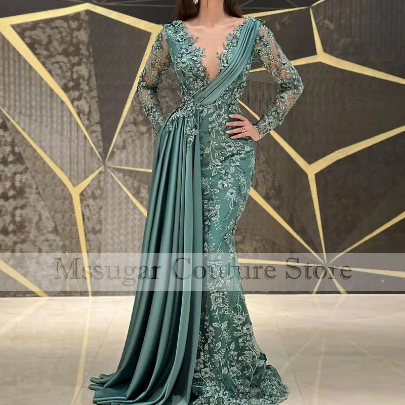 

2022 Amazing Mermaid Evening Dresses Appliques Illusion Longsleeves Prom Dress robe de soirée de mariage