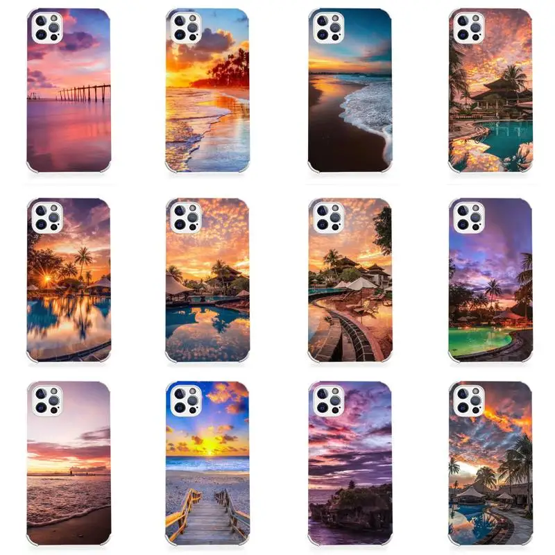 

Sunset view of Bali Phone Case Lambskin Leather For iphone 12 11 8 7 6 XR X XS PLUS MINI PLUS PRO MAX Shockproof