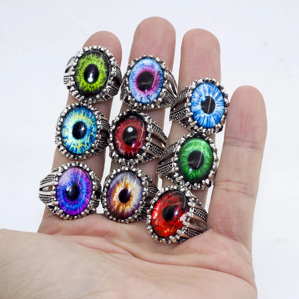 25 Pcs/Lot Wholesale Mix Eye Ring Unique Design Eye Silver Tone Ring Vintage Men Women Punk Jewelry 2022 New