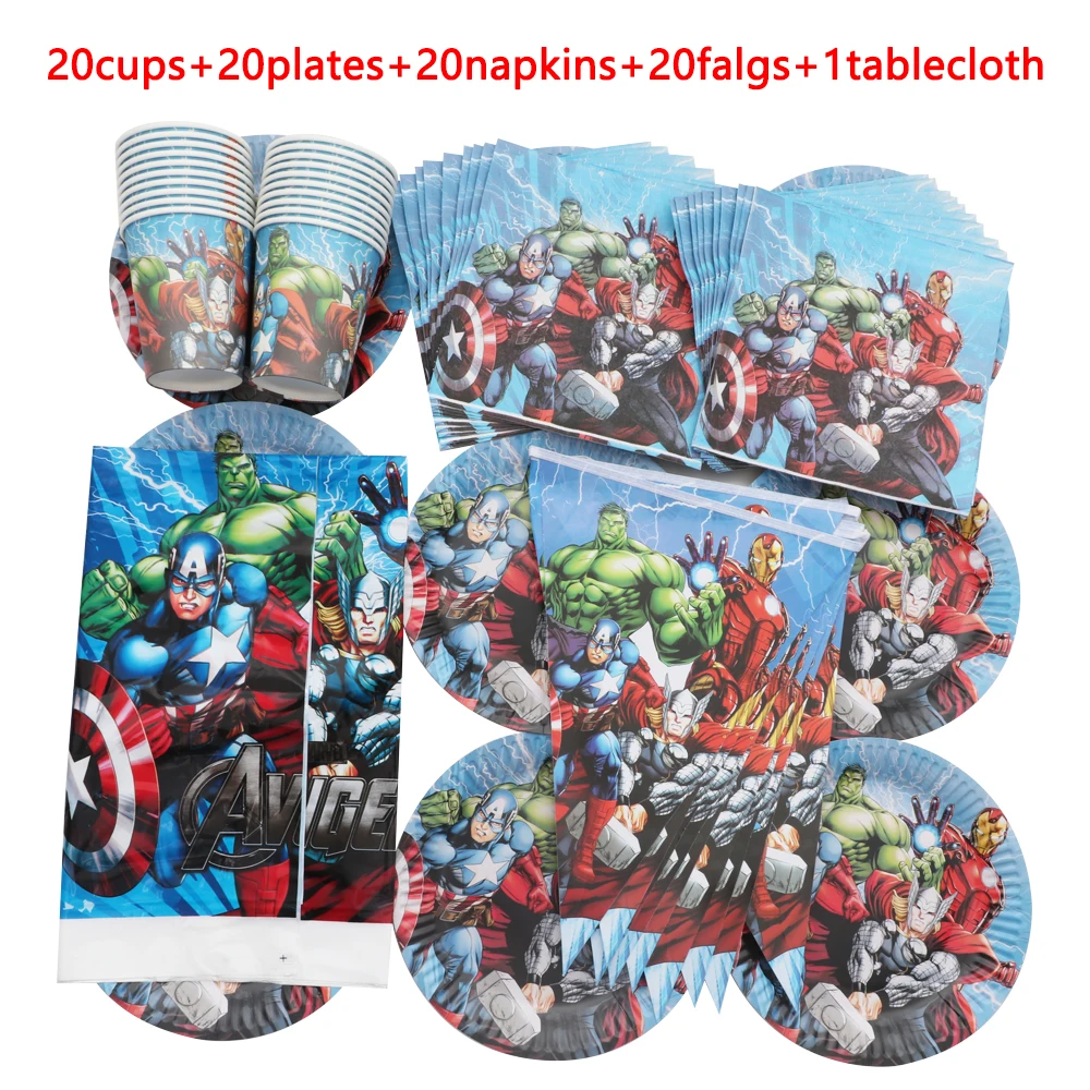 

Disney The Avengers Birthday Party Super Hero Disposable Tableware Decoration Tablecloth Napkin Cup Plates Baby Shower