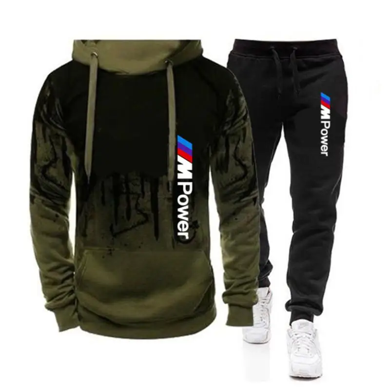 

New Men Hoodies Suit Letter print BMW Tracksuit Sweatshirt Suit Fleece Hoodie+Sweat pants Jogging Homme Pullover 3XL Sporting Su