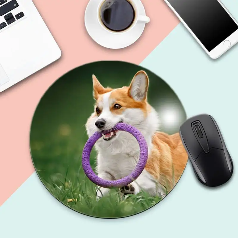 

Corgi cute Durable Rubber Mouse Mat Pad Round Non-slip Cushion