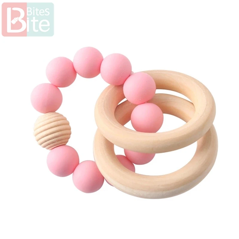 Pale Pink Rattle 1 шт. детский силиконовый Прорезыватель для браслетов младенцев, погремушка, силиконовые бусины с резьбой, браслеты, прорезыватели, ювелирные изделия, деревянные кольца для грызунов - Цвет: Pale Pink Rattle