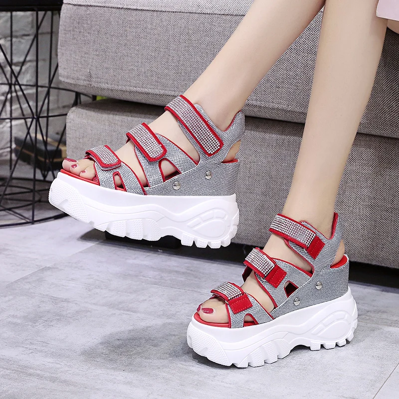 Женские летние босоножки на платформе Модный яркий кристалл женская обувь