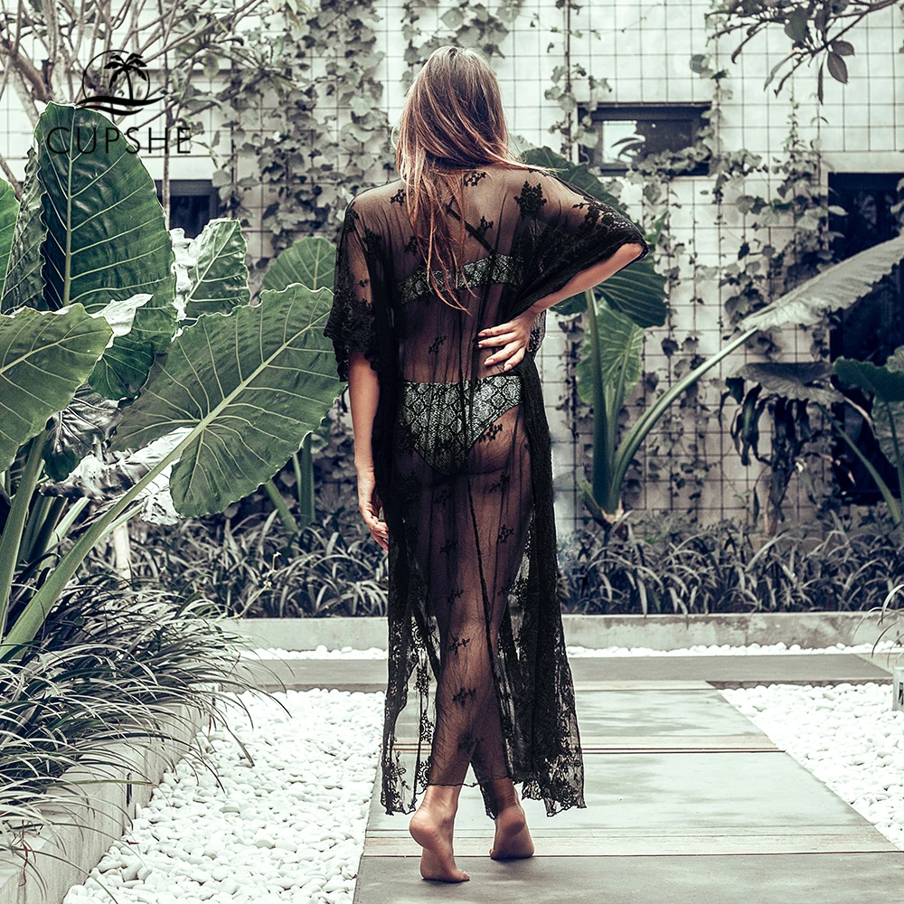 Белый кружевной купальник CUPSHE длинное прозрачное покрывало-накидка на лето 2020 |