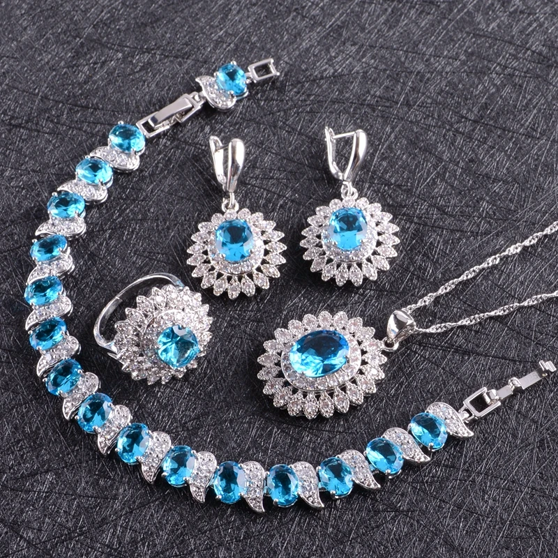 Женские серебряные сережки/Кольцо/Подвеска/ожерелье/Браслеты Gfit Box синие белые