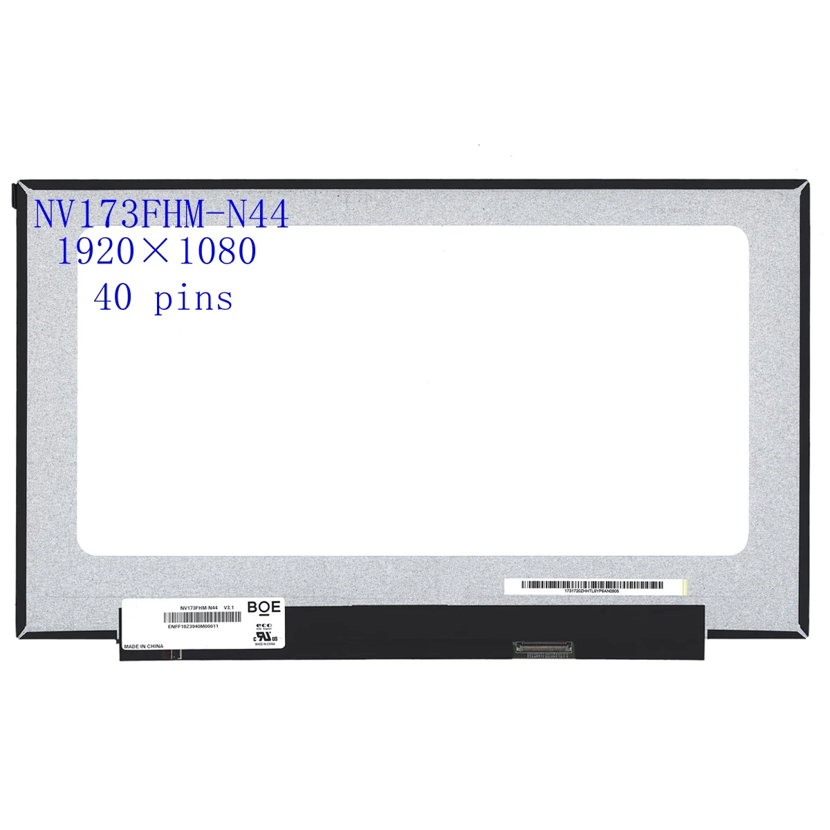 

17.3" Laptop Lcd Screen Matrix NV173FHM-N44 144Hz 72% NTSC FHD 1920*1080 40 pins IPS