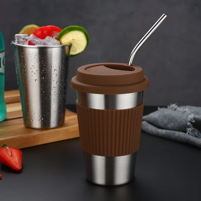 Нержавеющая сталь кружки кофейные с синиконовая крышка Стакан Кружка Кофе Non-slip