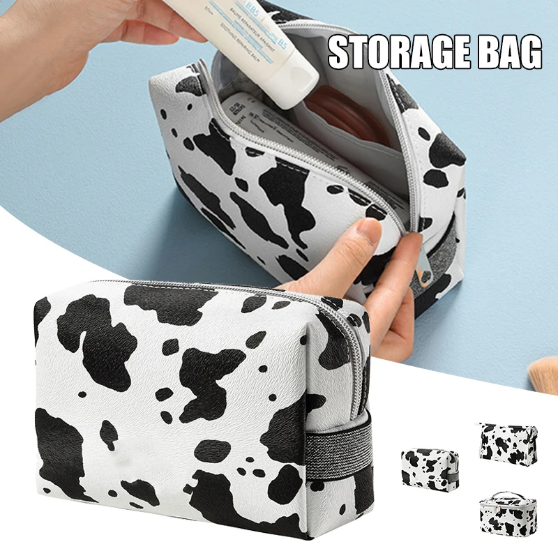 

Сумка для косметики женская с коровьим принтом, портативная двухсторонняя сумочка для косметики на молнии, дорожные аксессуары, необходимо...