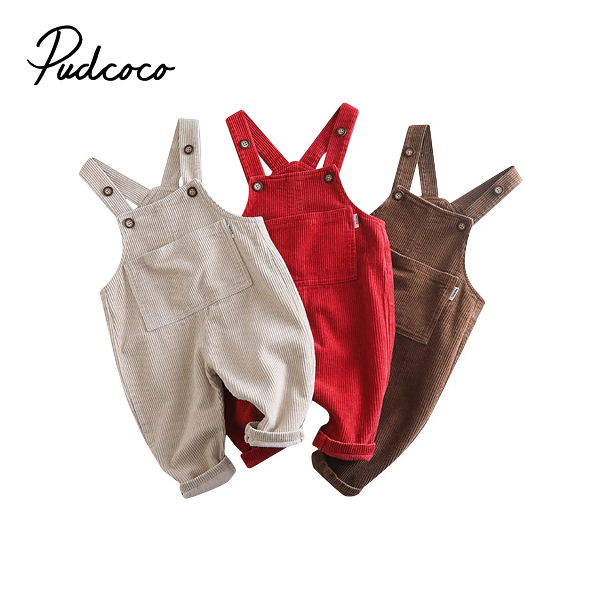

2021 Spring 6M-4T Infant Kids Baby Girls Overall Solid Pants Corduroy Jumpsuits Cross Back Sunsuit Playsuits Bottoms