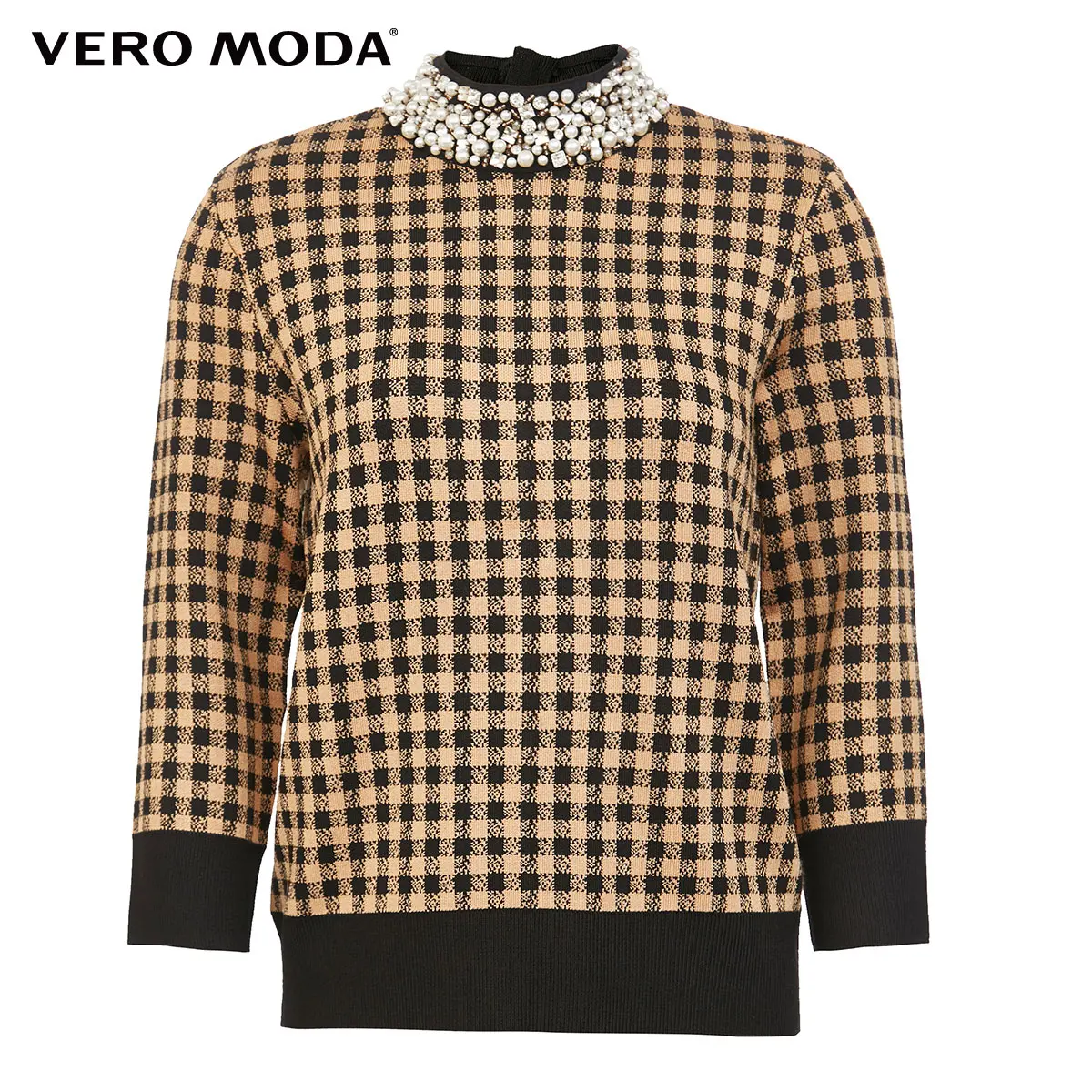 

Vero Moda Women's Bead Plaid Pattern Loose Fit 3/4 Sleeves Knit | 319313533