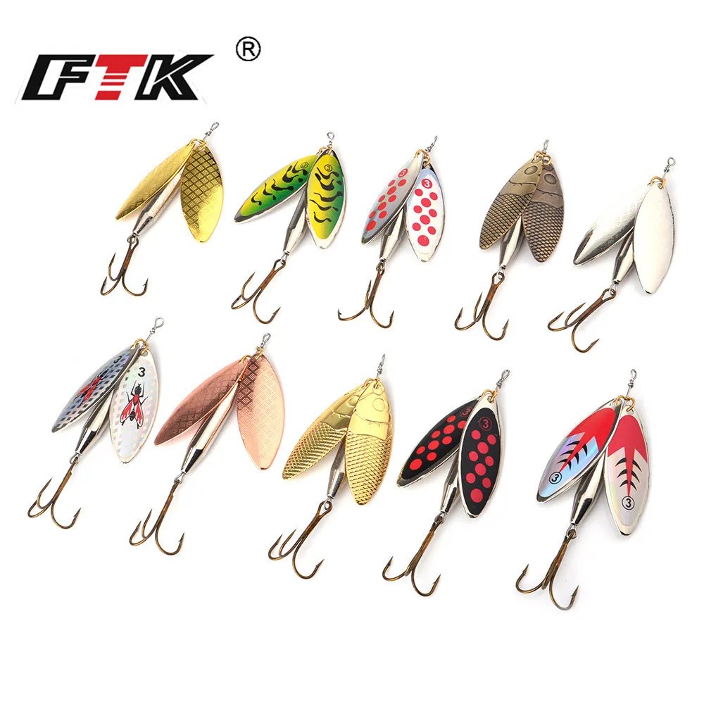 FTK Metal Spinner Spoon Fishing Lure Double Sequins 23g/10.5cm Long Cast Baits With Treble Hook Pike Tackle | Спорт и развлечения