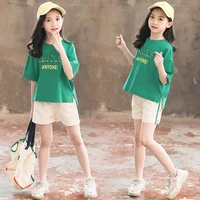 100 cotton spring summer girls clothing suits shirt short pant or dress pullover kids teenager outwear two piece high quality