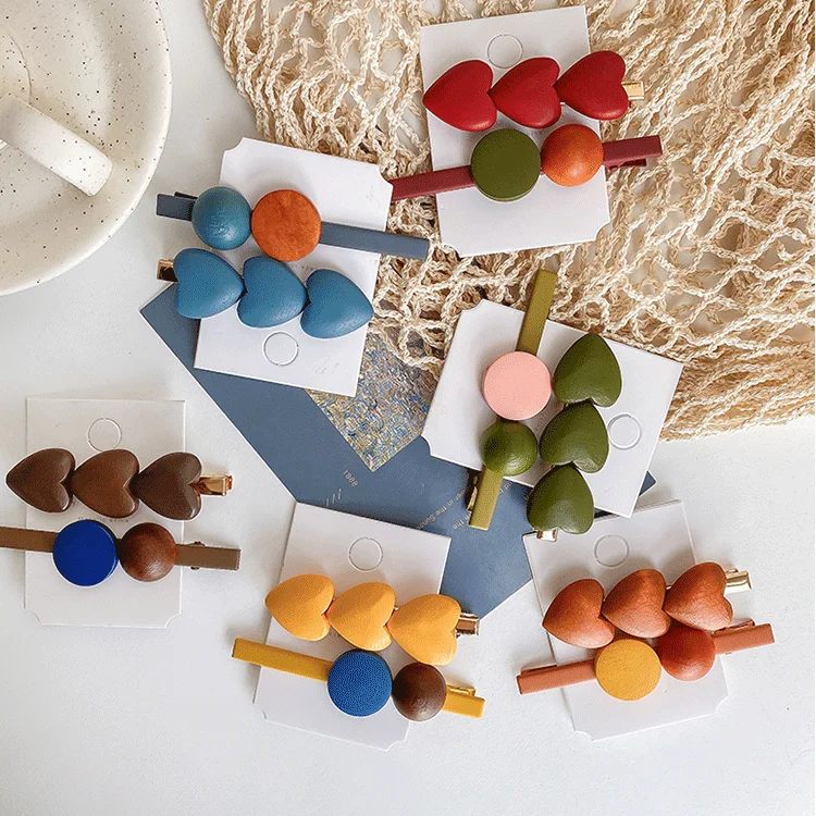 2020 корейские зимние новые винтажные цветные деревянные заколки для волос с