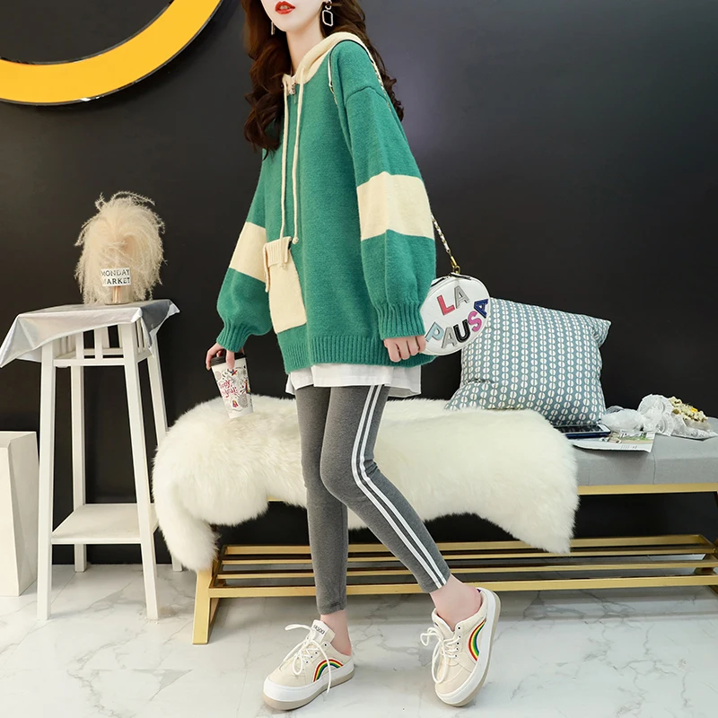 Women Knitted Sweater And Pullovers Korean Fashion Style Hooded Sweaters Autumn Winter 2019 New Pocket | Женская одежда