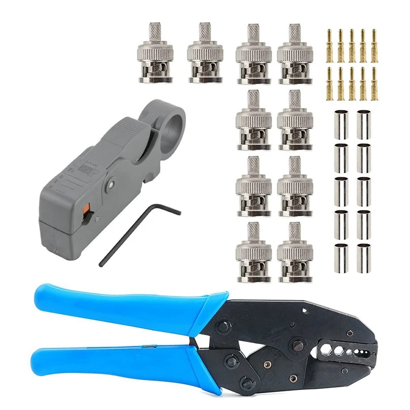 

1Set Coax Rf/Bnc Crimp Tools for Rg58 / Rg59 / Rg6 with 10Pcs Bnc Plug Crimp Connector Set Retail