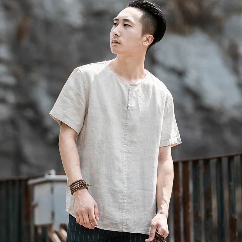 Футболка мужская льняная с коротким рукавом в китайском стиле |