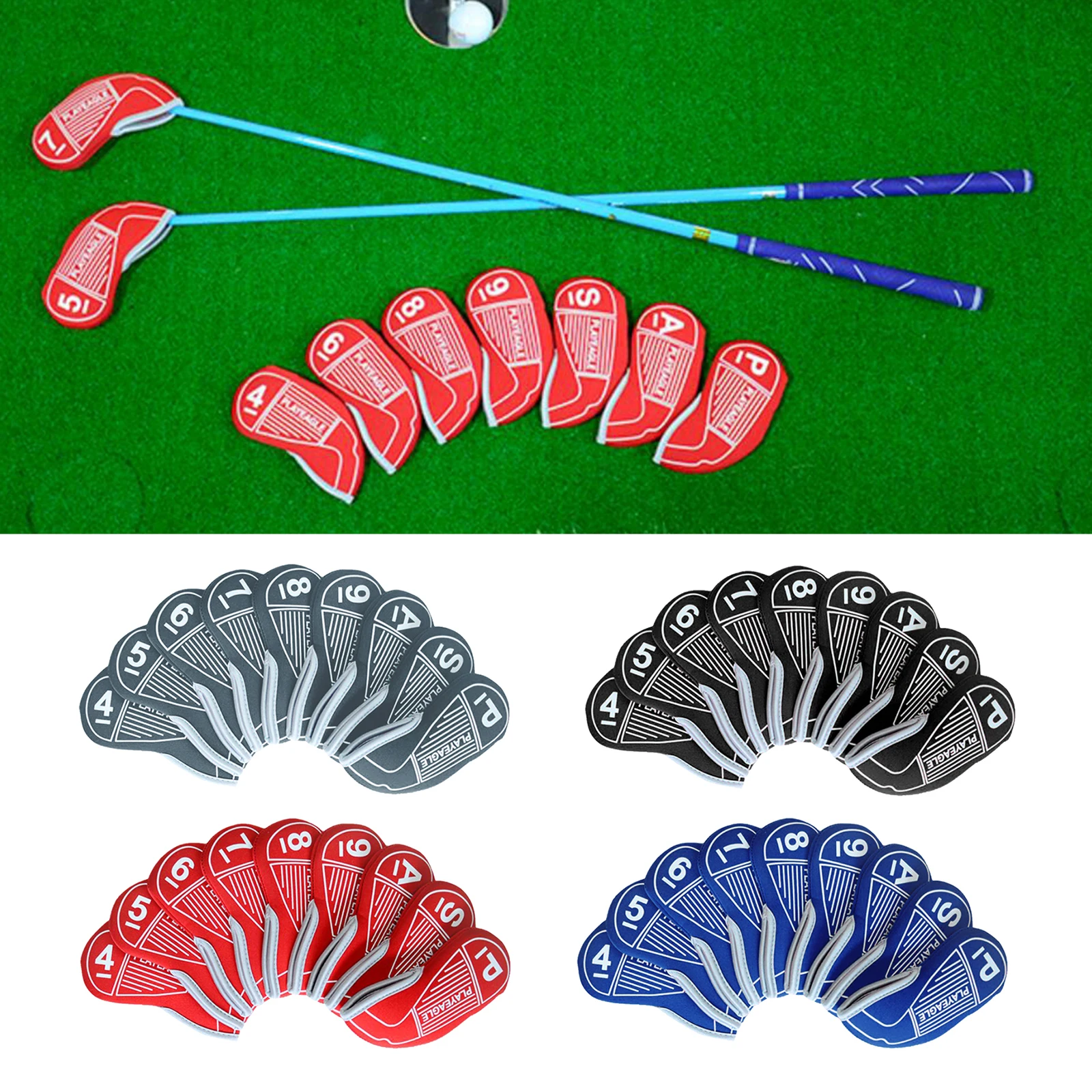 

9Pack Neoprene Golf Iron Headcover Wedges Club Head Cover Protection Guard