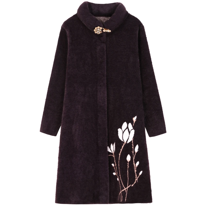 Женское длинное трикотажное пальто размера плюс 6XL имитация норкового кашемира