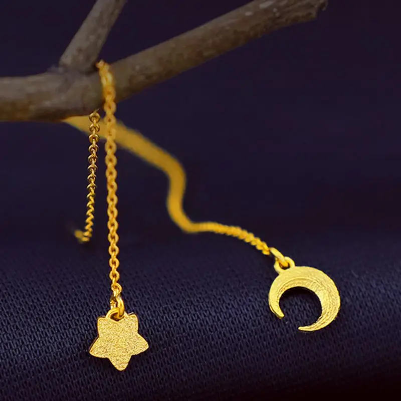

Long Line Tassel Sexy Earrings Star Moon Design Yellow Gold Filled Classic Women Dangle Earrings Gift