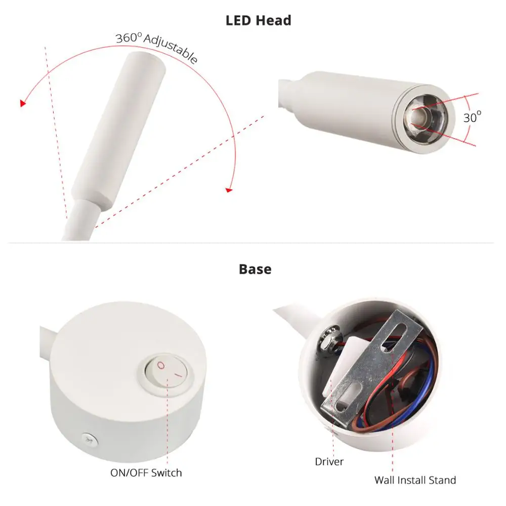 Kopen 2 Stuks Nieuwe Ontwerp Leeslamp Led Wandlamp 3W Voor Nachtkastje Studie Boek Lamp Zwart Zilver Witte Muur Licht Eu Us Plug Cord