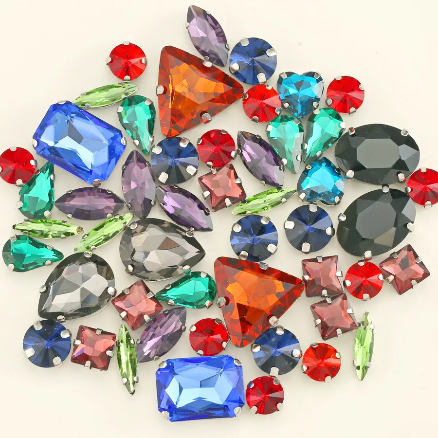 50 шт./пакет формы микс серебро коготь Установка ясный и желейные конфеты стеклянные стразы цвета Кристалл пришить стразы торжественное платье туфель и сумки diy кружевной отделкой