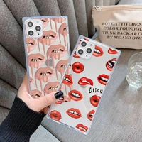 sexy girl kylie jenner lips kiss phone case for iphone 7 8 11 12 x xs xr mini pro max plus clear square transparent